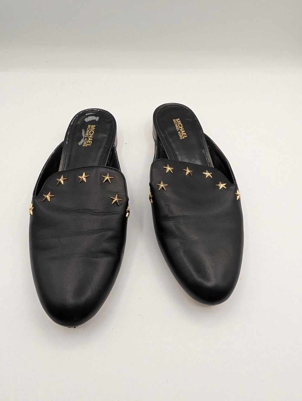Michael Kors Natasha Black Leather Star Studded Mule Slides Size 8.5